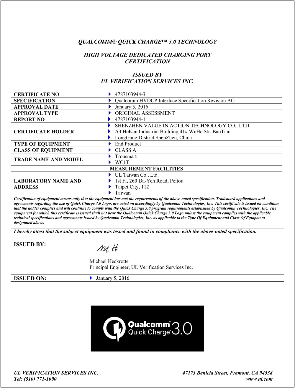 qc3.0-certificate-Tronsmart-WC1T