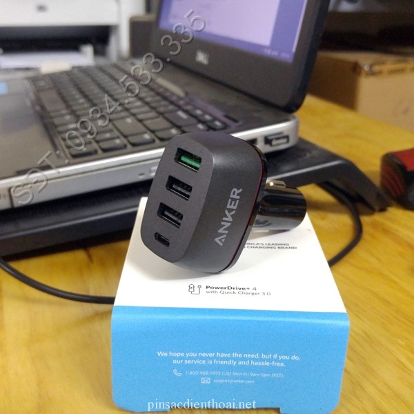 Sạc Ô Tô Anker PowerDrive+ 4, 54W, Quick Charge 3.0, USB-C, 4 Cổng