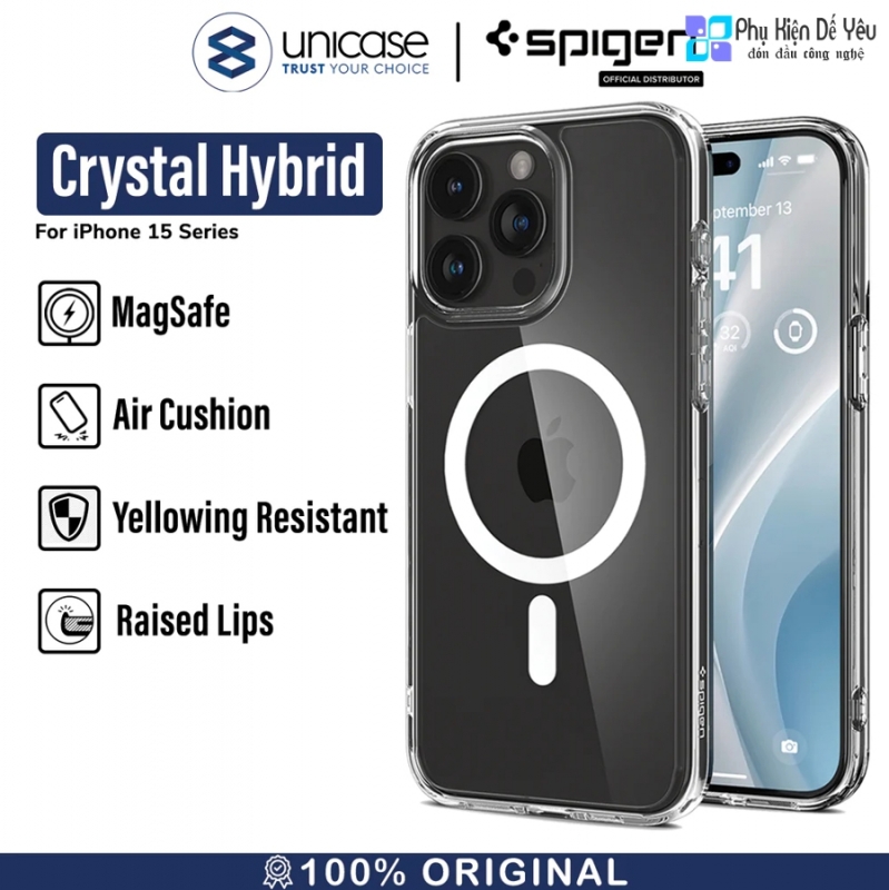 Ốp Spigen Crystal Hybrid MagFit cho iPhone 15 Pro max/ 15 Pro/15 Plus/ 15