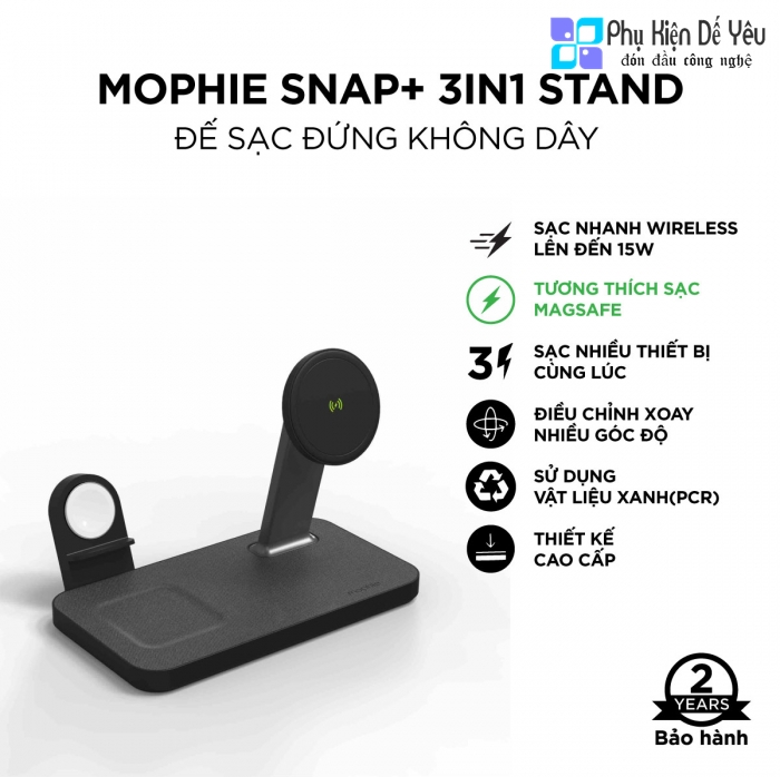 Sạc không dây mophie Snap+ 3-in-1, 15w Wireless Charger - 401309755