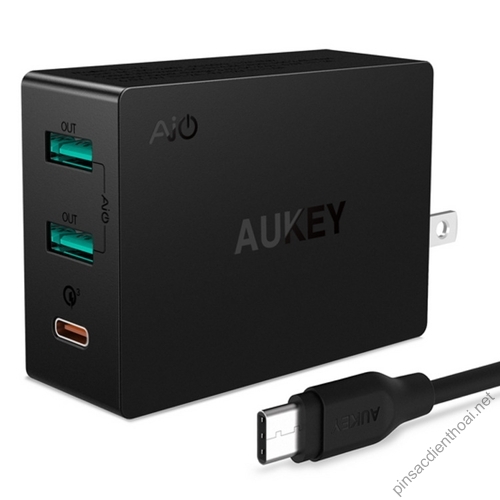 Sạc 3 cổng Aukey PA Y4, USB-C Quick Charge 3.0
