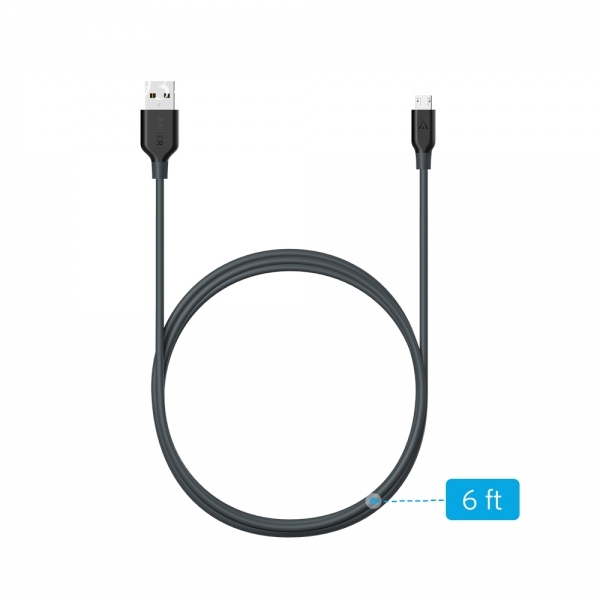 Cáp Micro USB Anker Powerline - Dài 1.8m - Màu Xám