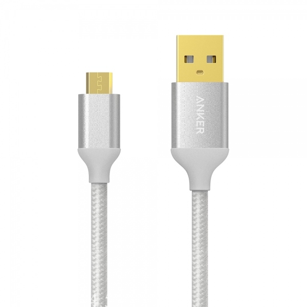 Cáp Micro USB Bọc Nylon Anker 90cm, Mạ Vàng - Màu Bạc