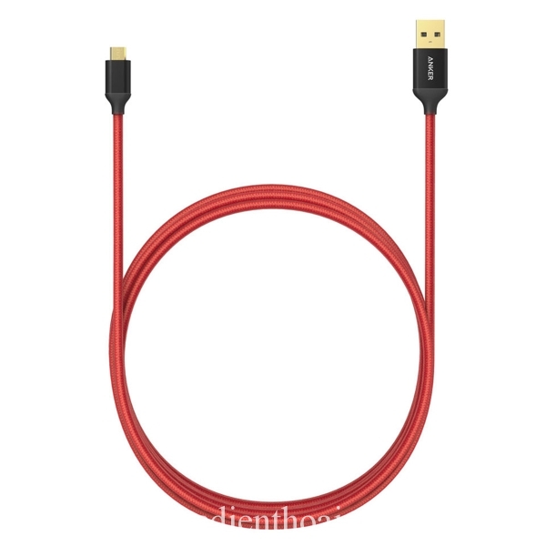 Cáp Micro USB Bọc Nylon Anker 1.8m, Mạ Vàng - Màu Đỏ