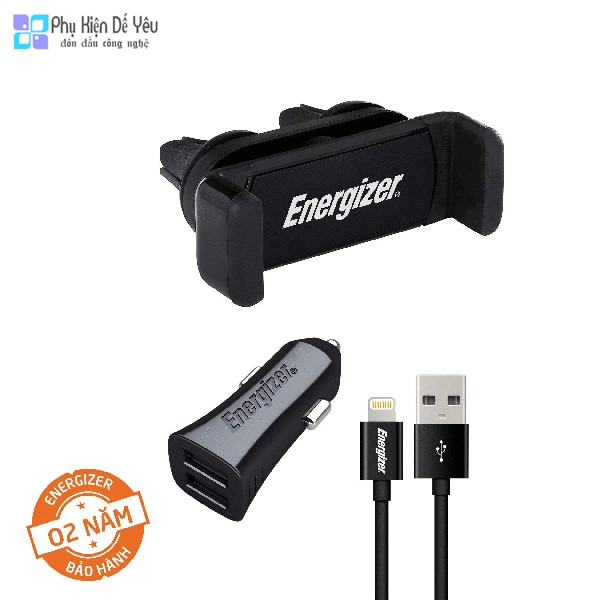 Bộ Sạc và Giá đỡ điện thoại Energizer CKITB2CLI3 3.4A + Cáp Lightning