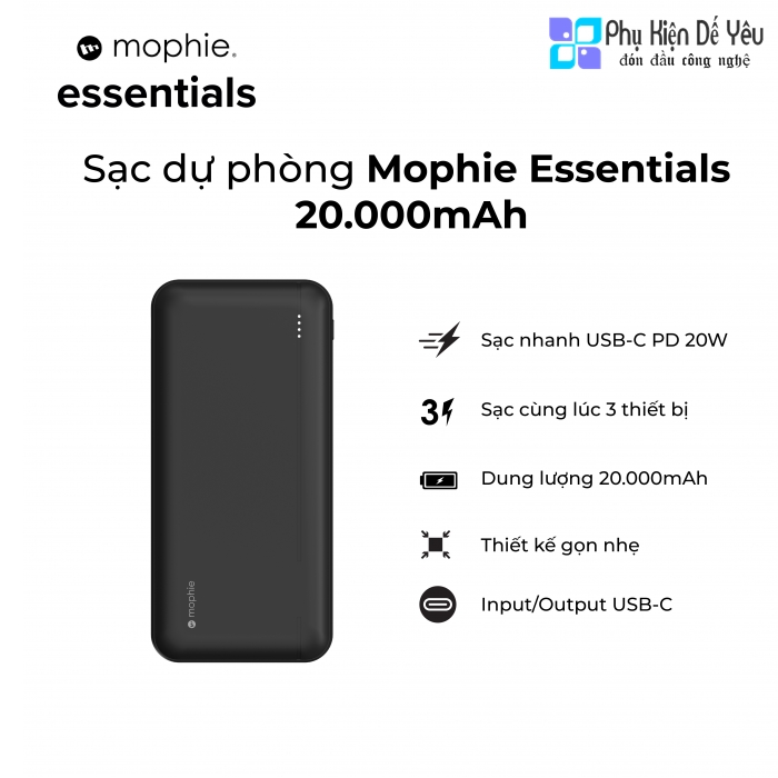 Pin sạc dự phòng Mophie Essentials 20.000mAh - USB-C PD