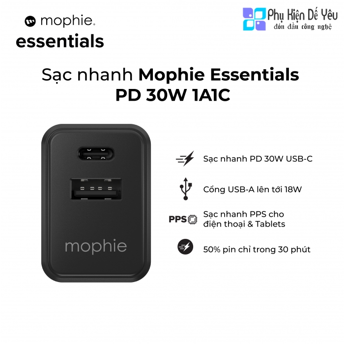 Sạc Mophie Essentials USB-C PD - 2 cổng, 30W