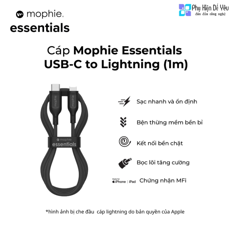 Cáp Mophie Essentials USB-C to Lightning 1m