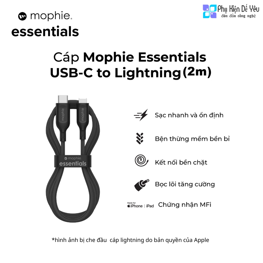 Cáp Mophie Essentials USB-C to Lightning 2m