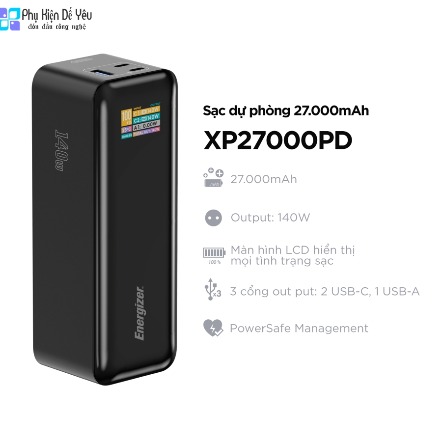 Pin dự phòng Energizer XP27000PD - 27.000mAh, 140W