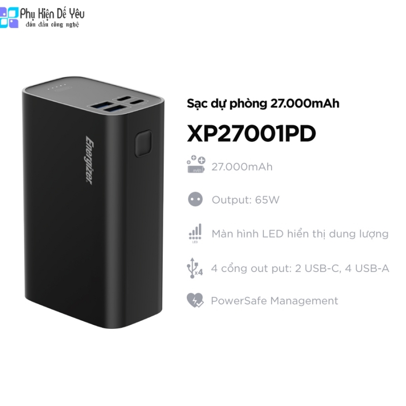 Pin sạc dự phòng Energizer XP27001PD - 27.000mAh, 65W