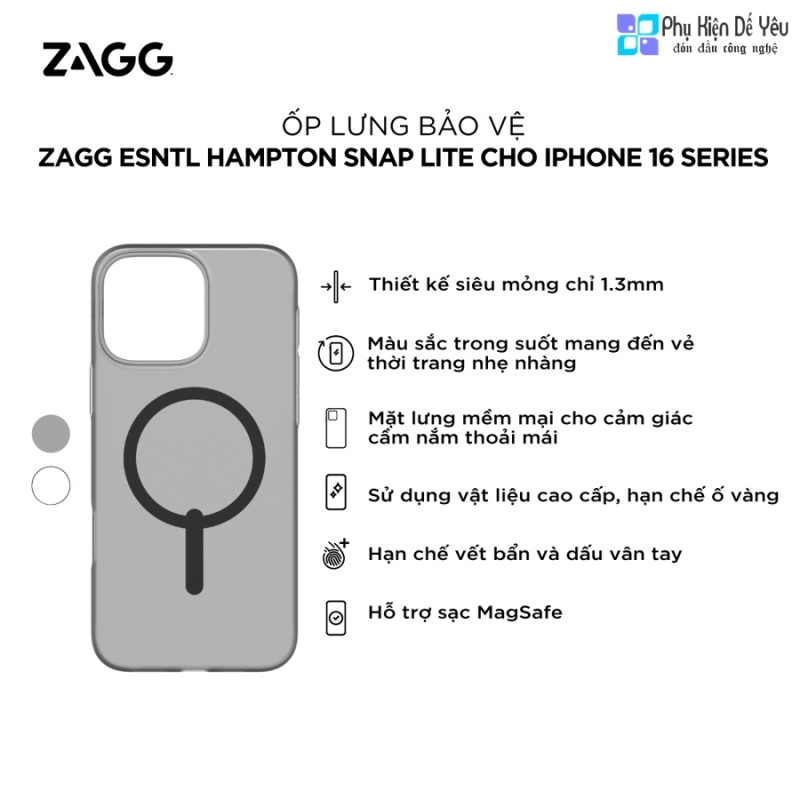 Ốp ZAGG essentials Hampton Snap Lite cho iPhone 16 Pro Max/ 16 Pro/ 16 Plus/ 16 (SIÊU MỎNG)