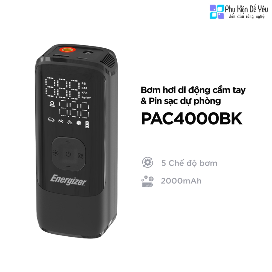 Bơm di động đa chức năng Energizer PAC4000 (Đèn pin, Pin dự phòng)