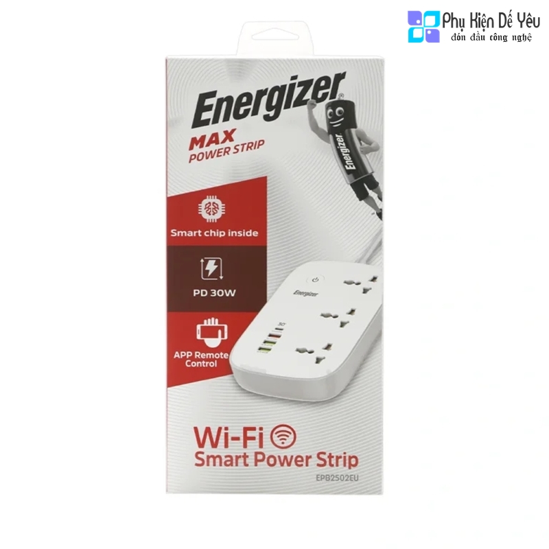 Ổ điện thông minh Energizer EPB2502EU (Kết nối Wifi, chỉnh app, 30W, 3AC, 3USB-A, 1USB-C)