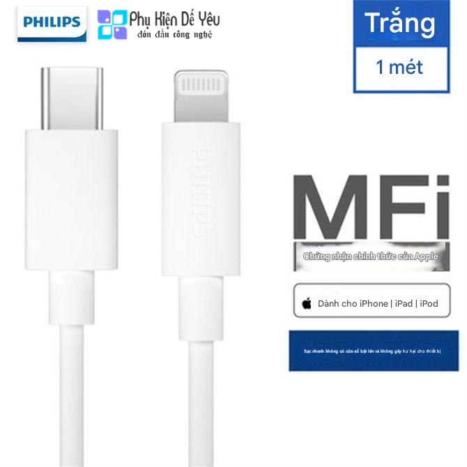 Cáp USB-C to Lightning Philips dài 1m