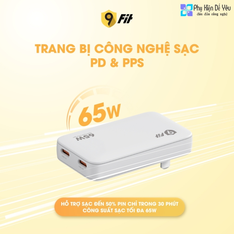 Bộ sạc tường 9FIT SLIM GaN PD 65W 2C