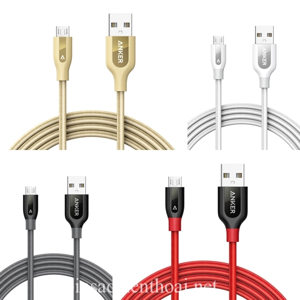 Cáp Anker PowerLine+ Micro USB 3m - Màu Xám, Trắng, Đỏ, Vàng