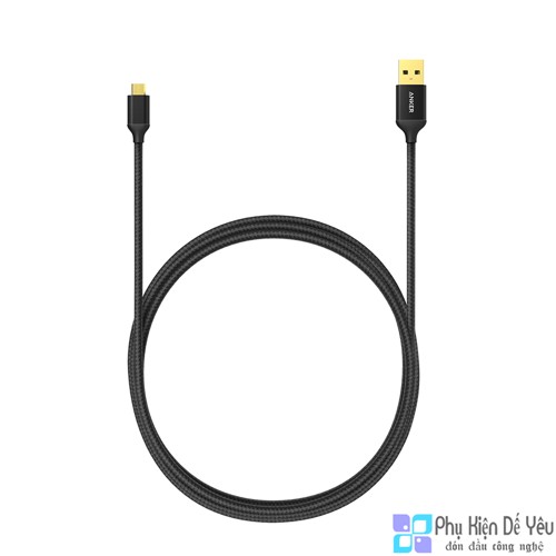Cáp Micro USB Bọc Nylon Anker 1.8m, Mạ Vàng - Màu Đen