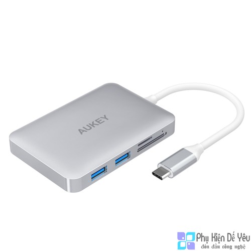 Hub USB-C Aukey CB-C49 - chia HDMI, SD & MicroSD, USB 3.0, USB-C Power Delivery