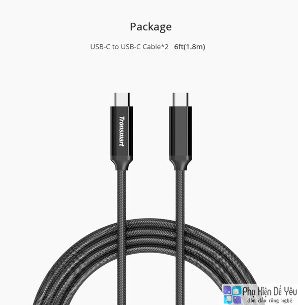 Bộ 2 Cáp USB-C to USB-C 2.0 1.8m Tronsmart CPP4 PowerLink Braided Nylon