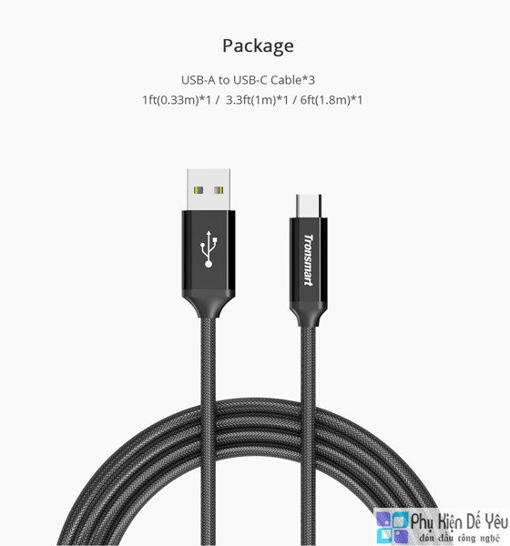 Bộ 3 Cáp USB-C to USB 2.0 Tronsmart CPP5 PowerLink Braided Nylon