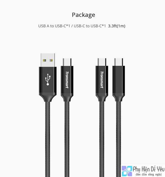Bộ 2 loại cáp USB-C 1m Tronsmart CPP7 PowerLink Braided Nylon