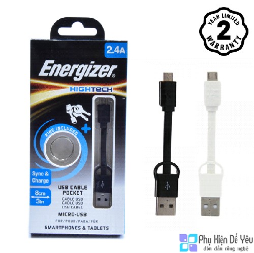 Cáp Micro USB Energizer 8cm - Móc đeo, Bỏ túi