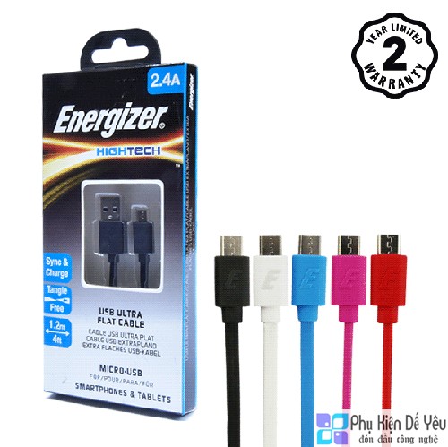 Cáp Micro USB Energizer 1.2m - Dây dẹt chống rối