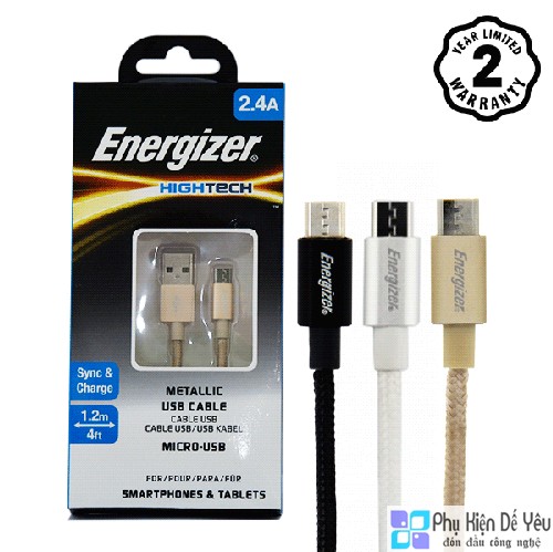 Cáp Micro USB Energizer Metallic 1.2m - Siêu bền