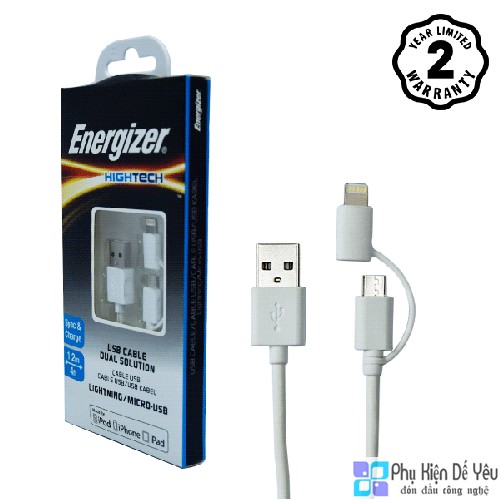 Cáp 2 trong 1 Lightning và Micro USB Energizer 1.2m