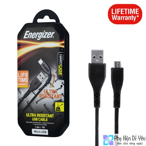 Cáp Micro USB Energizer 1.2m C41UBMCGBKM - Siêu bền, Bảo hành trọn đời